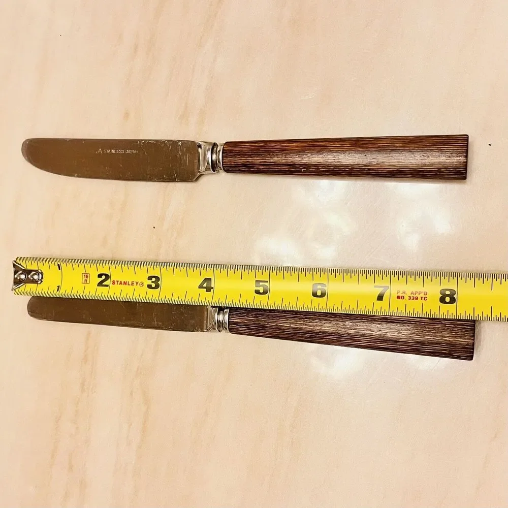 Vintage Pair of A Stainless Japan Dinner Knife with Wood Handle 8.25”